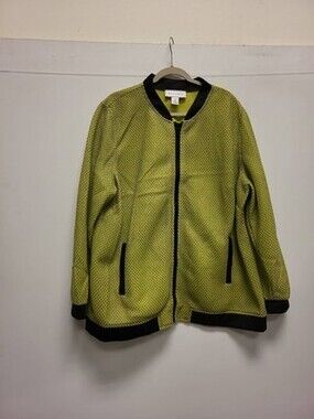 Modamix Womens Jacket Size 24W Plus Size Bomber Style Green Black Trim Outerwear